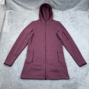 LL Bean Sweater Fleece Jacket Coat Womens XS Mid Length Hooded Full Zip Mauve